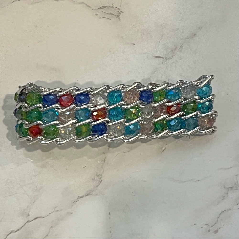 Multi-Strand Rolling Ladder Link Bracelet - Colorful Faceted Beads